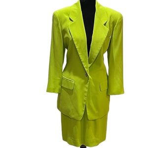 Vintage 80s Anne Klein Neon Green Power Suit